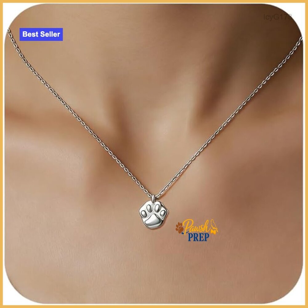 Sterling Silver Dog Paw Print Pendant Necklace 14k Gold Plated Memorial Charm